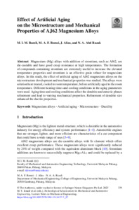 Effect Of Artificial Aging On The Microstructure And Mechanical ...